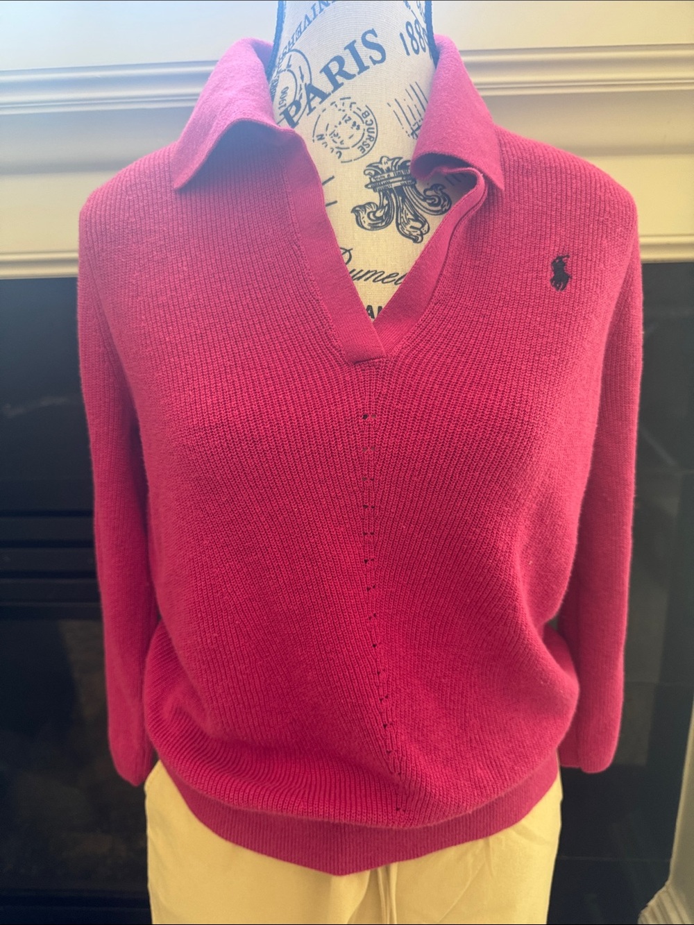 Ralph Lauren Fuchsia V-Neck Polo-Collar Sweater